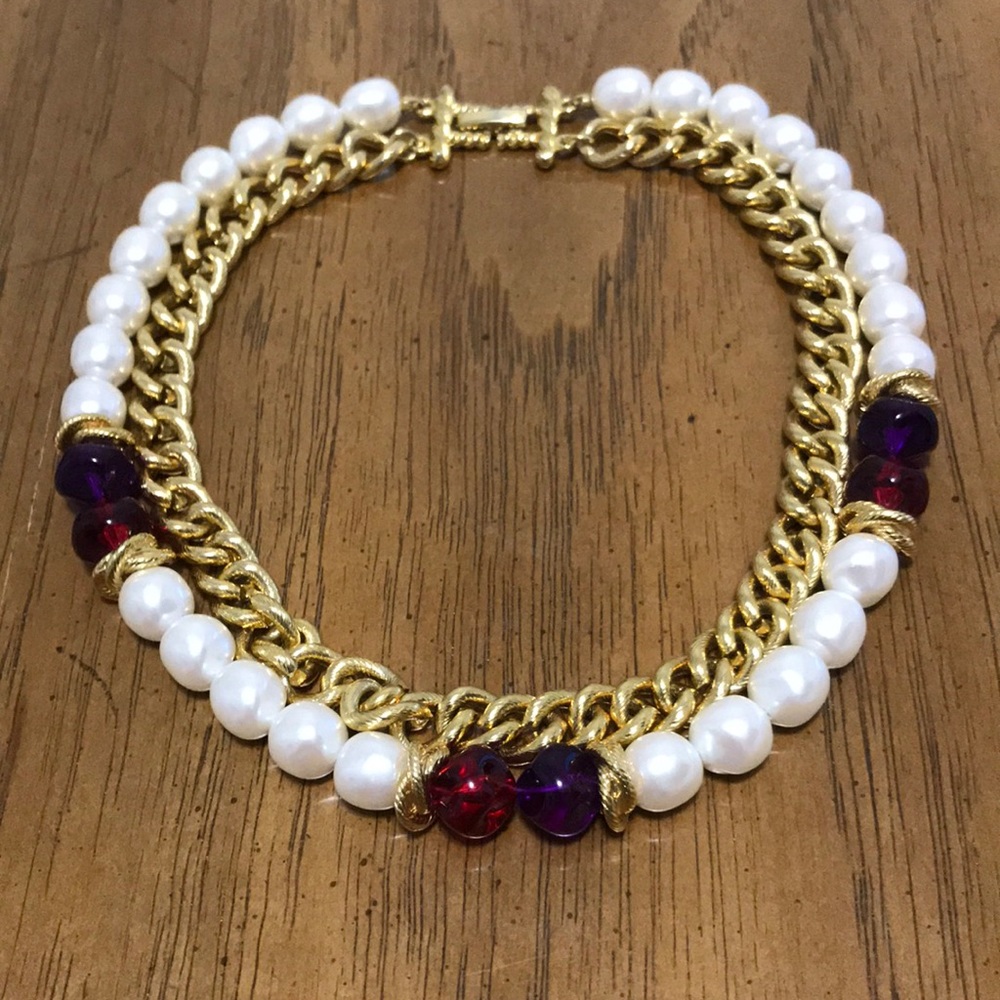 Macy’s Pearl & Glass Bead Gold Tone Necklace.